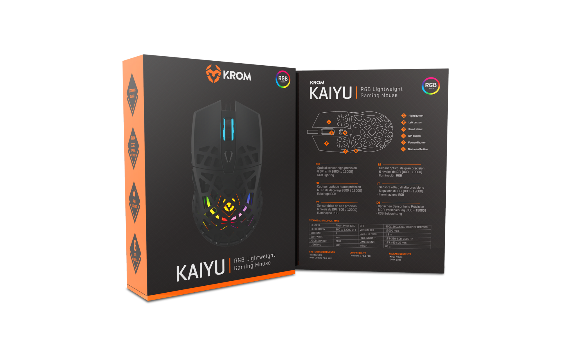 Mouse Gamer Krom Kaiyu 12000dpi Negro – imagen 3