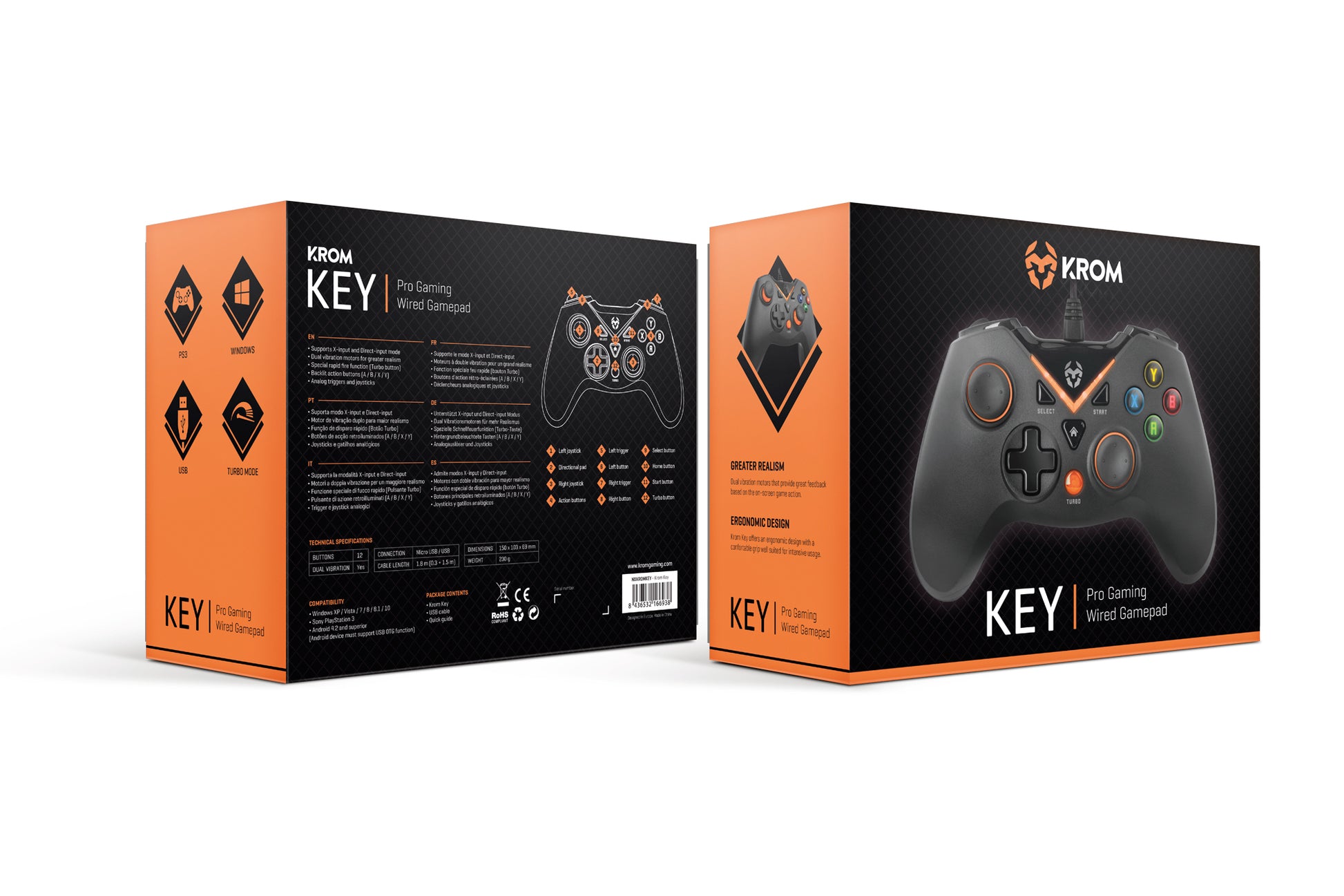 Control Joystick Usb Krom Key Wired Pc Ps3 Negro – imagen 5