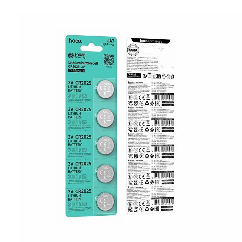Pack 5 Pilas de Botón Hoco JA7 CR2025 3V 210 mAh - vista 2