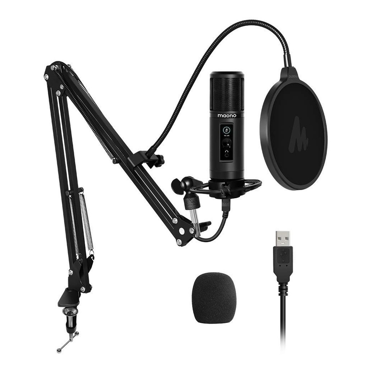 Kit Microfono Podcasting Usb Maono Au-pm422 Con Brazo Negro