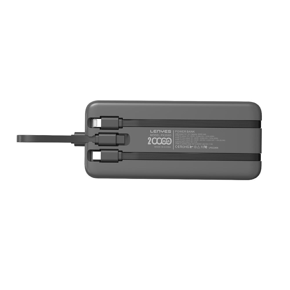 Powerbank Carga Rapida Lenyes Px255d 20000 Mah Con Cables Negro – imagen 2