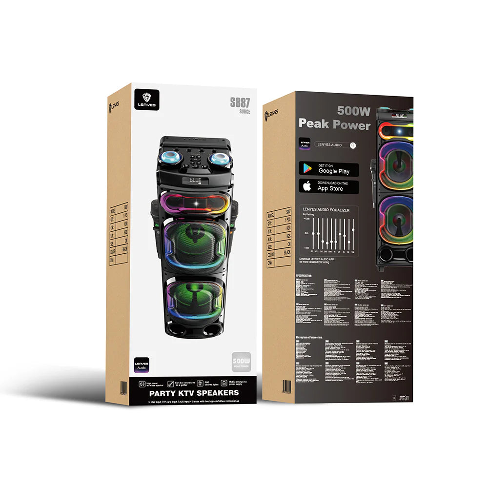 Parlante Bluetooth Lenyes S887 Karaoke Mic Dual Led 500w Negro – imagen 2
