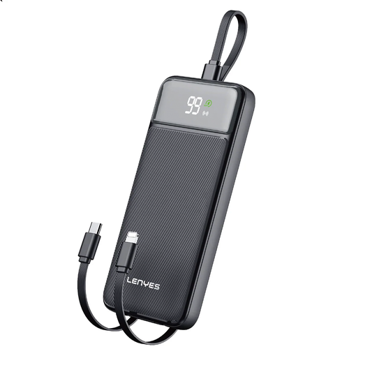 Powerbank Carga Rapida Lenyes Px155d 10000 Mah Con Cables Negro