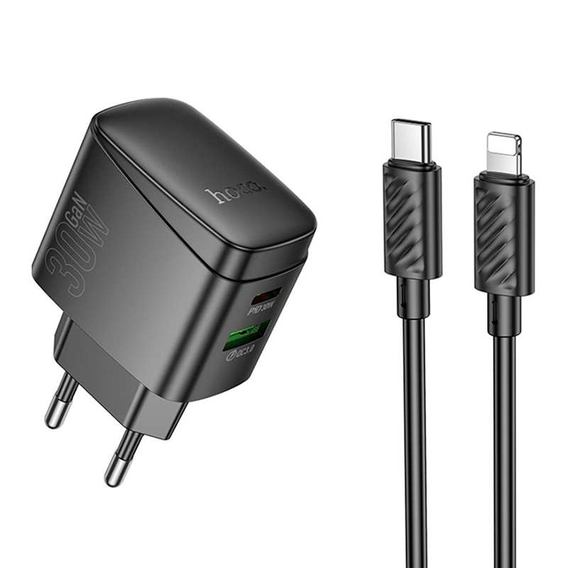 Cargador Carga Rapida Hoco Cs61a 30w + Cable Tipo C a Lightning