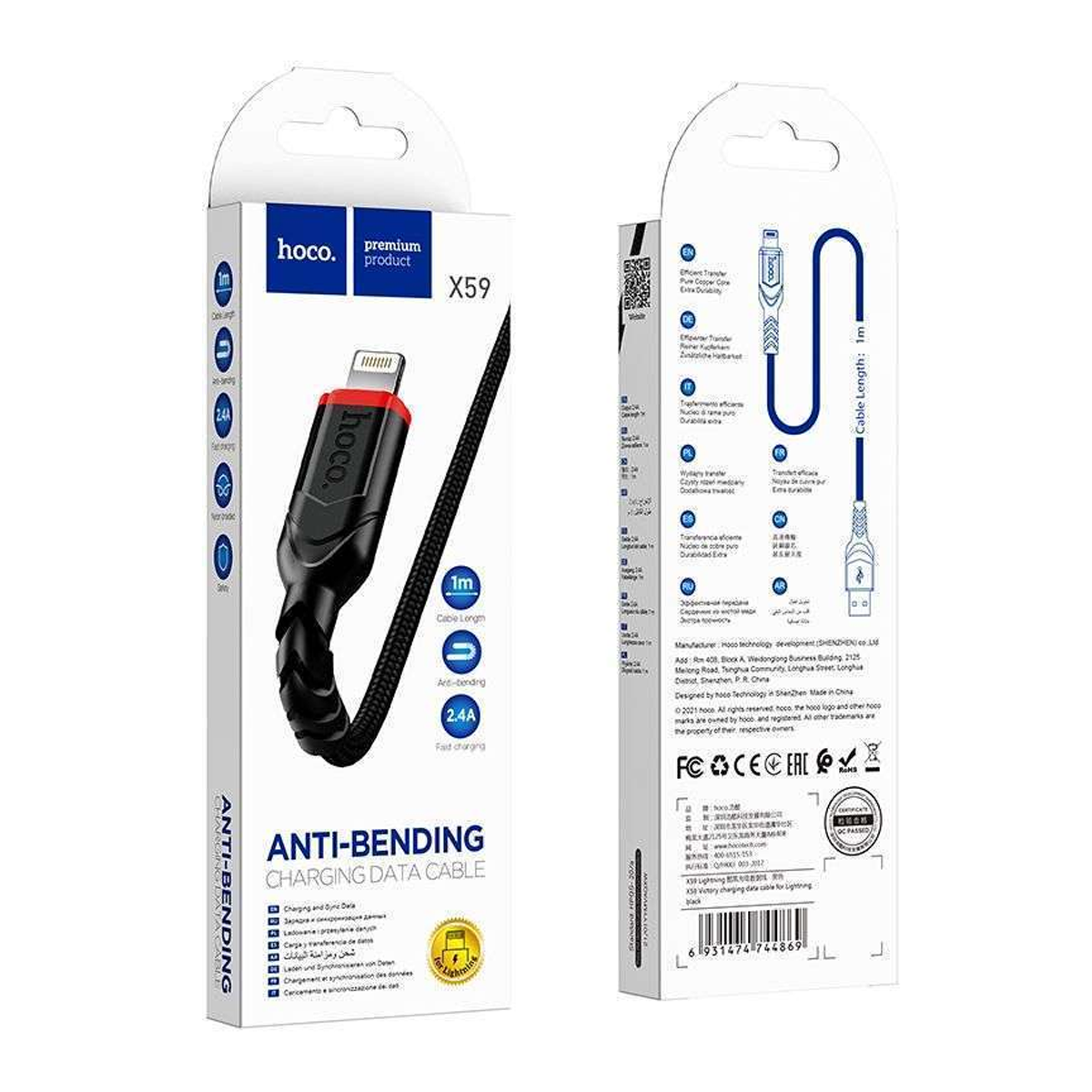 Cable Usb a Lightning Hoco X59 Negro – imagen 3