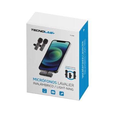 Microfono Lavalier Externo Tecnolab Dual Inalambrico Para Lightning Negro – imagen 3