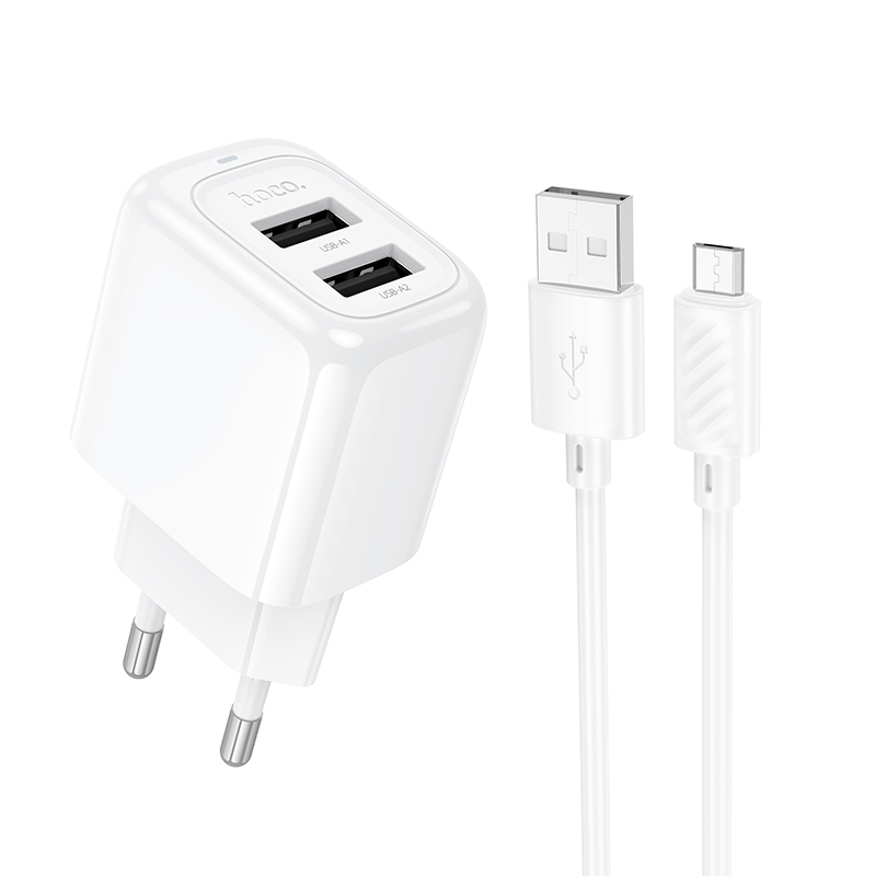Cargador Hoco Cs51a 12w Dual + Cable Micro Usb Blanco