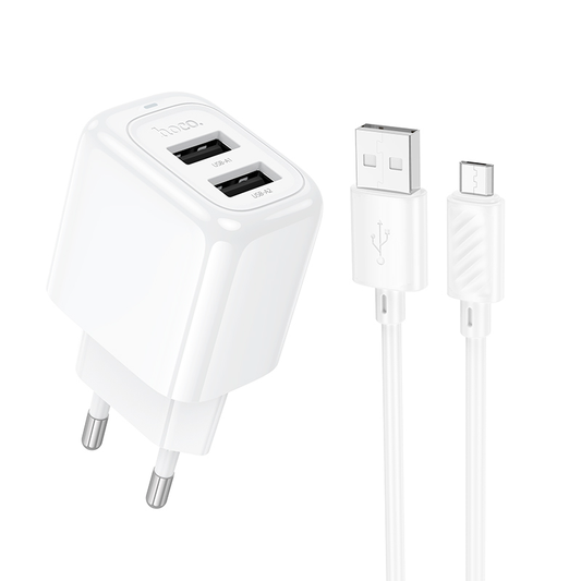 Cargador Hoco Cs51a 12w Dual + Cable Micro Usb Blanco