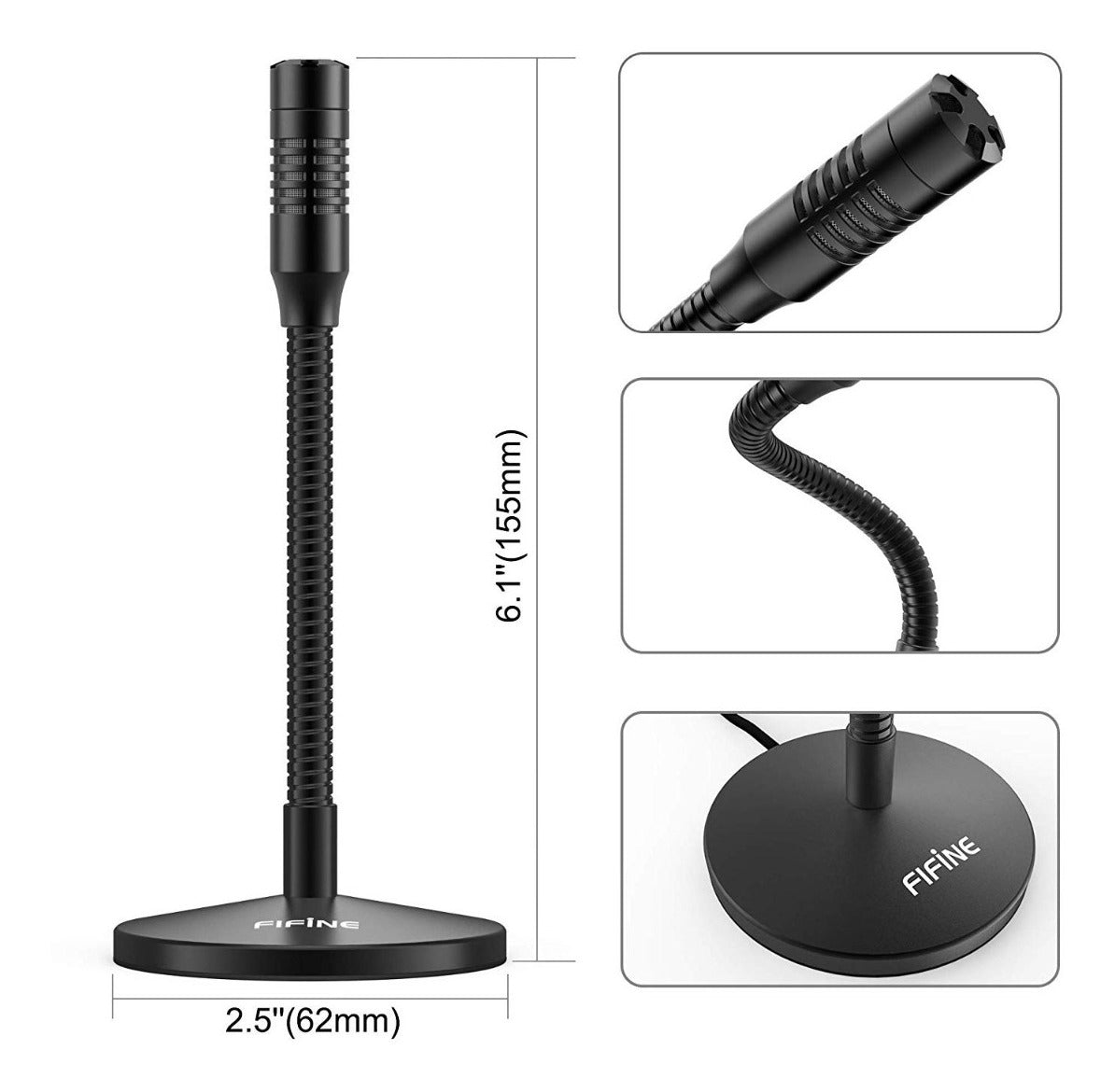 Microfono Usb Fifine Mini K050 Flexible Negro – imagen 2