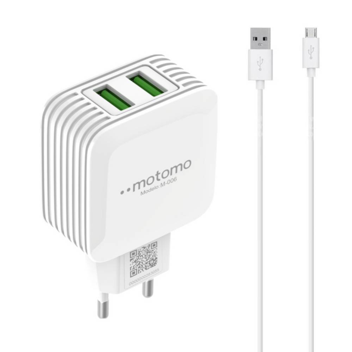Cargador Rápido Motomo Mod MO-006 Con Cable Micro Usb Blanco