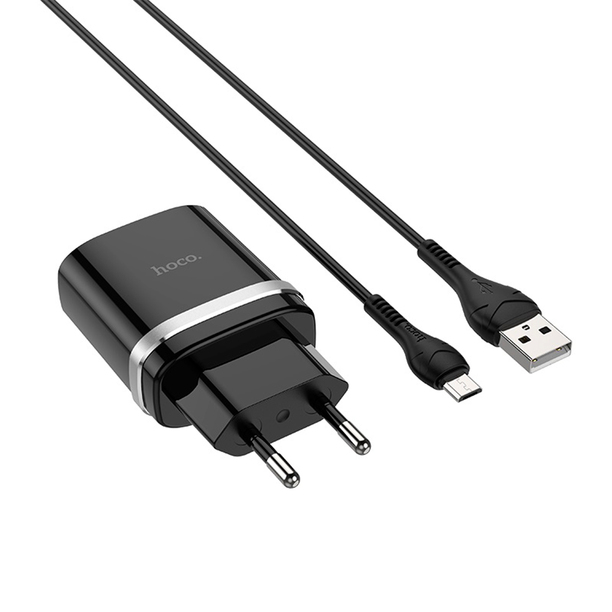 Cargador Carga Rapida Hoco C12Q 18w QC3.0 + Cable Micro Usb Negro