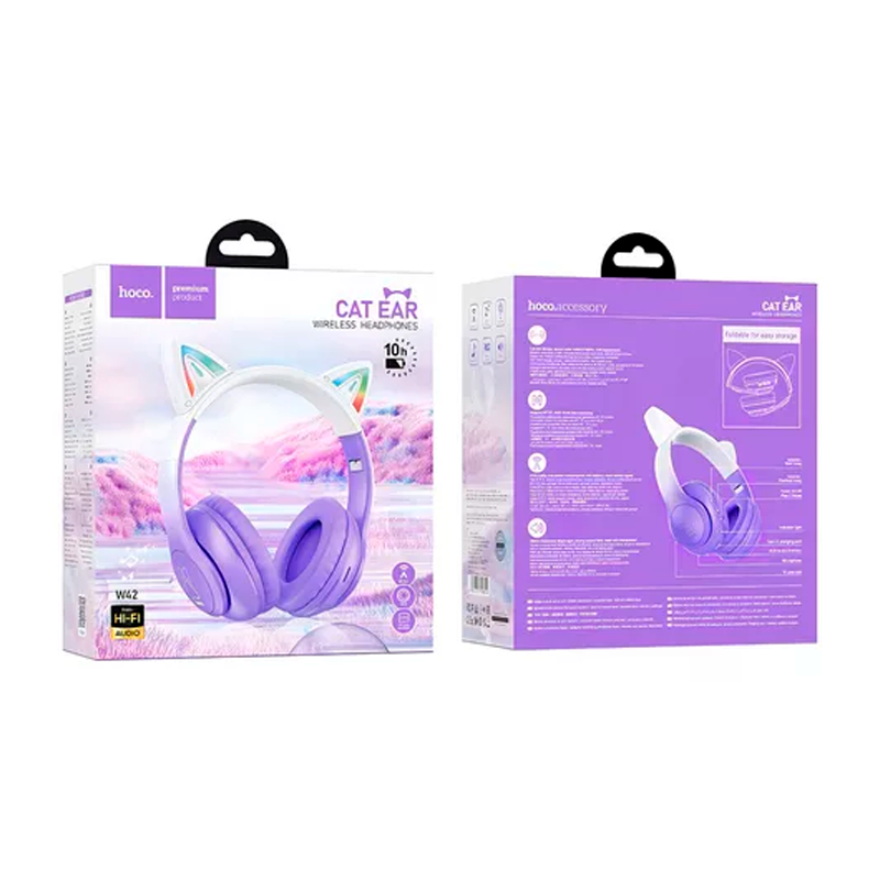 Audifonos Bluetooth Hoco W42 Cat Morado – imagen 3
