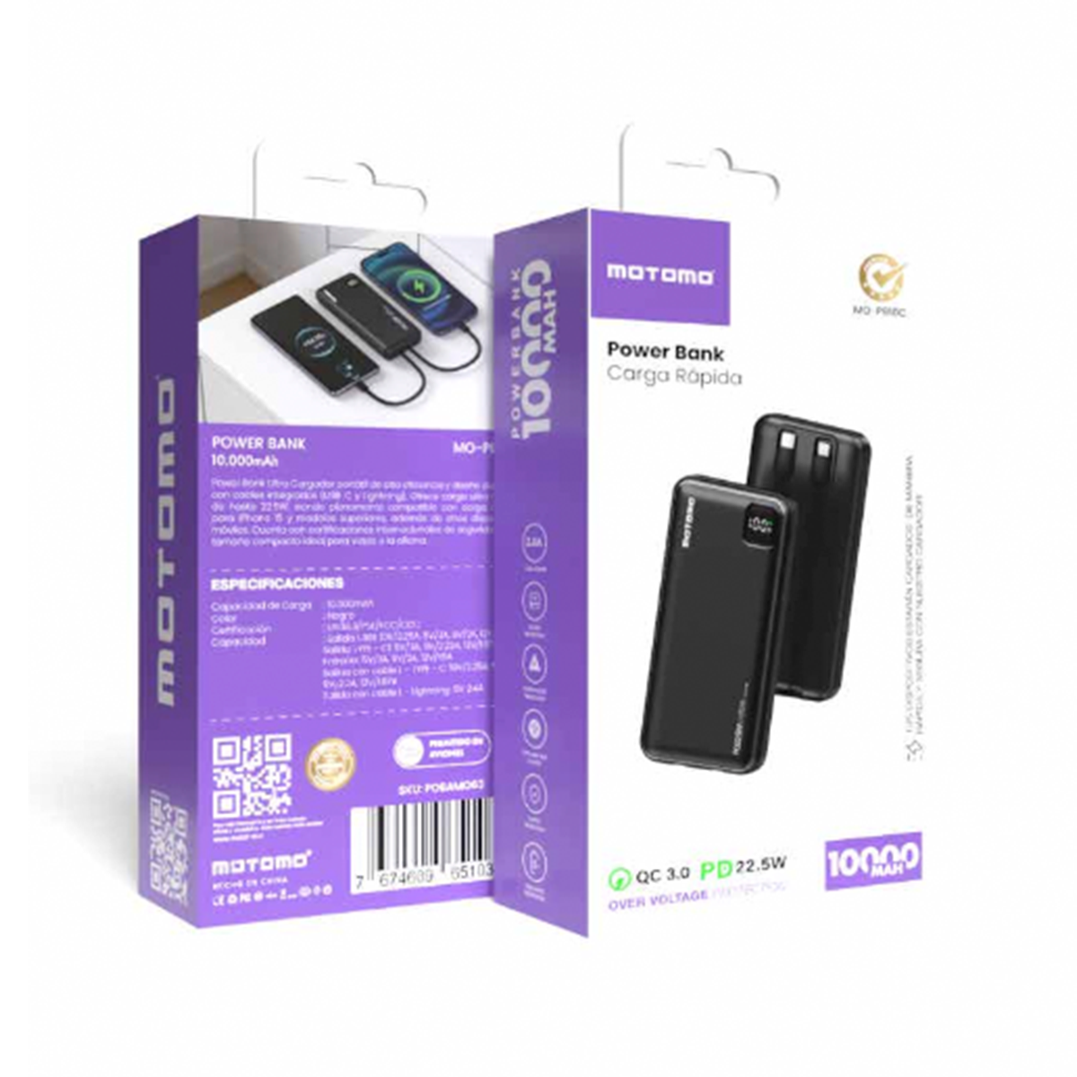 Powerbank Carga Rapida Motomo Mo-pb10c 10000 Mah Negro – imagen 2