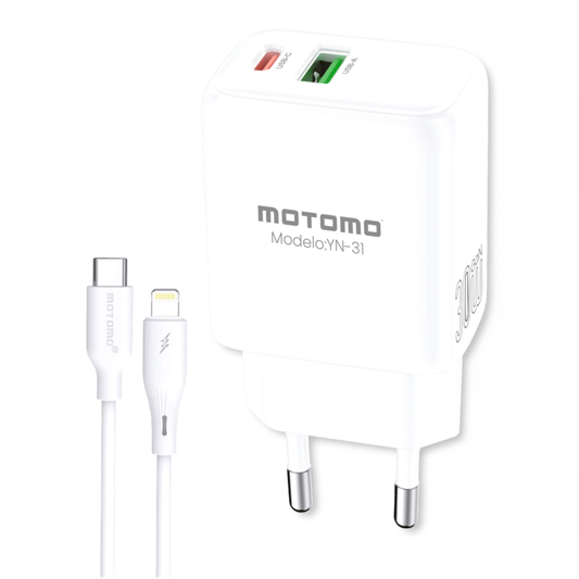 Cargador Rápido Motomo Yn-31 Gan Tipo C 30w + Cable Para Lightning
