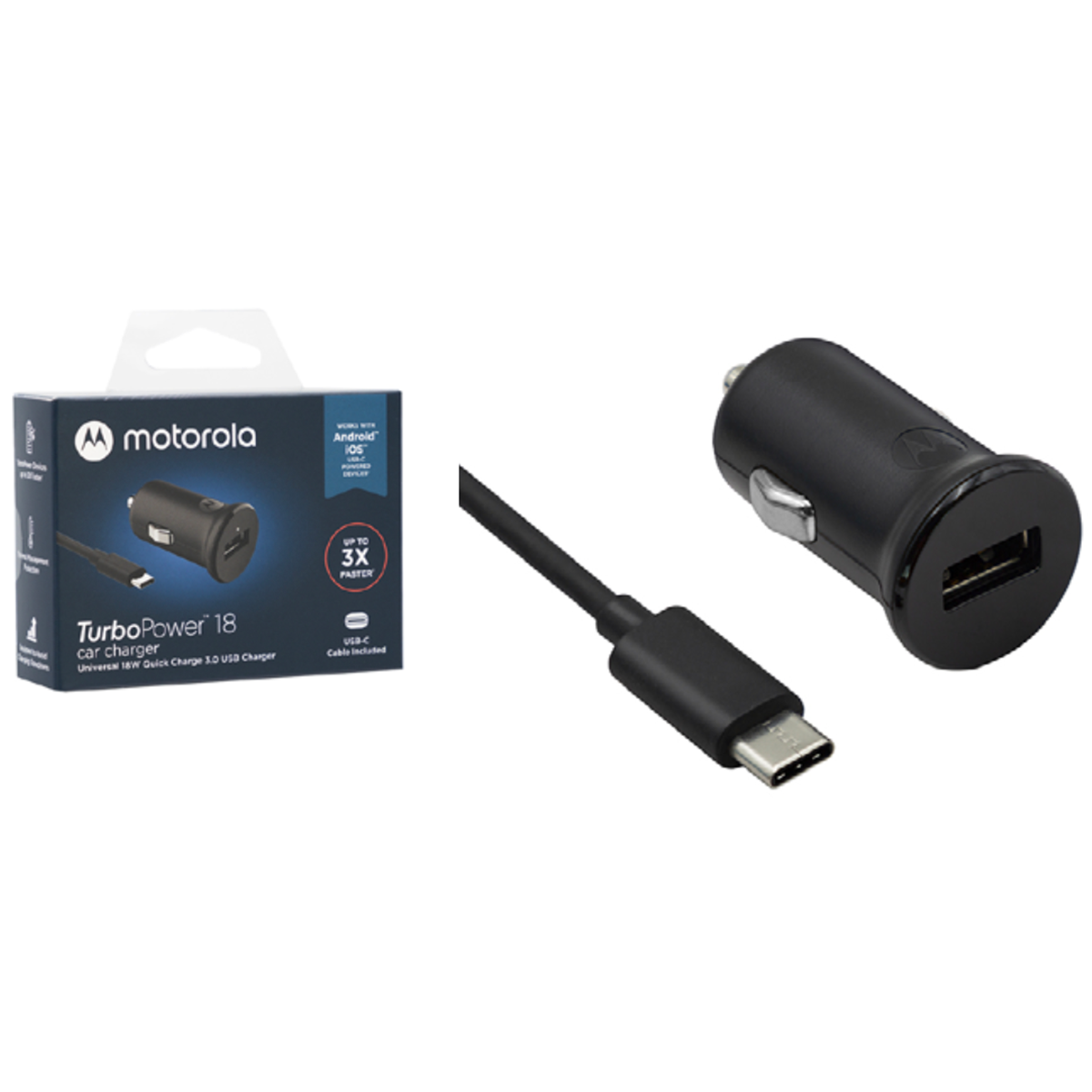 Cargador De Auto Motorola 18w + Cable Tipo C Negro