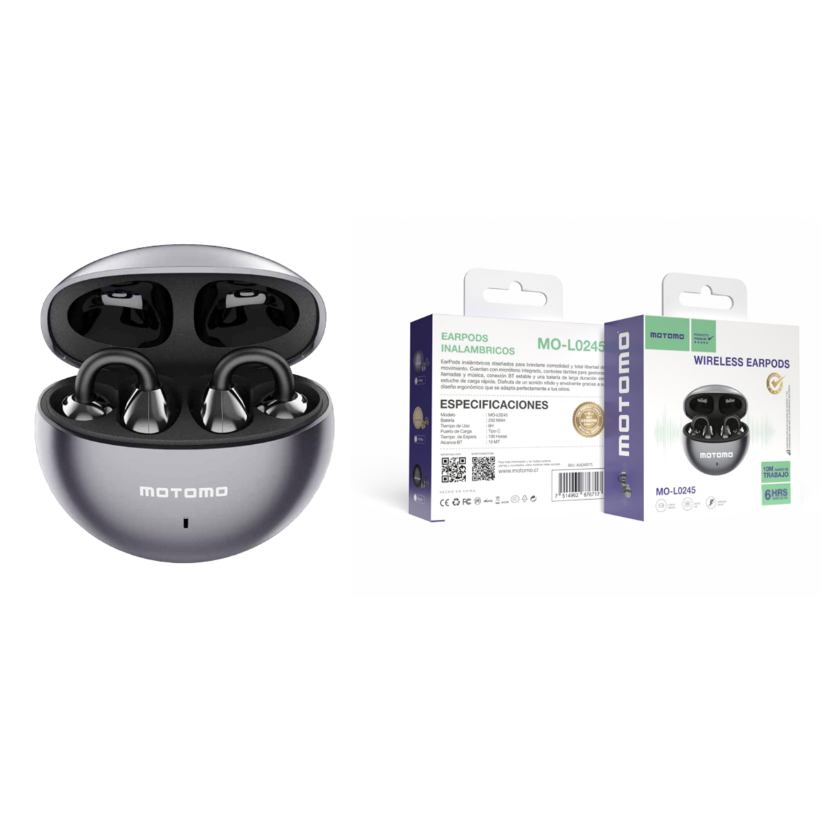 Audífonos Ergonómicos Bluetooth Motomo Mo-L0245 Gris – imagen 5