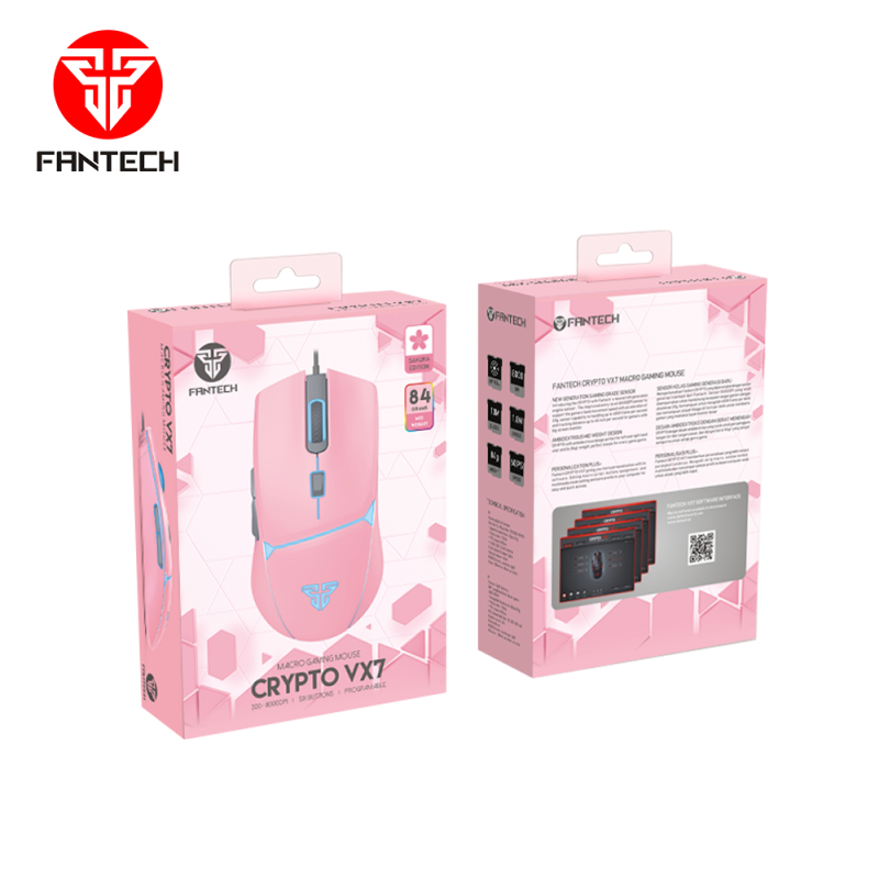 Mouse Gamer Fantech Crypto Xv7 8000 Dpi Sakura Edition Rosado – imagen 2