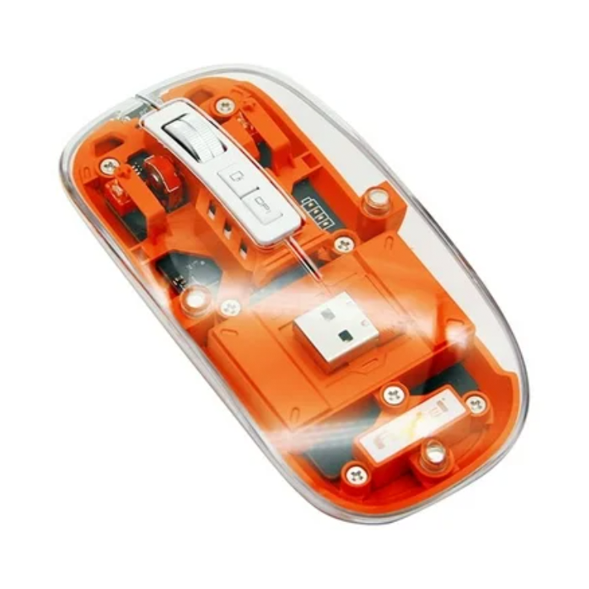 Mouse Fujitel Inalambrico Crystal Luces Dpi 2400 Naranjo