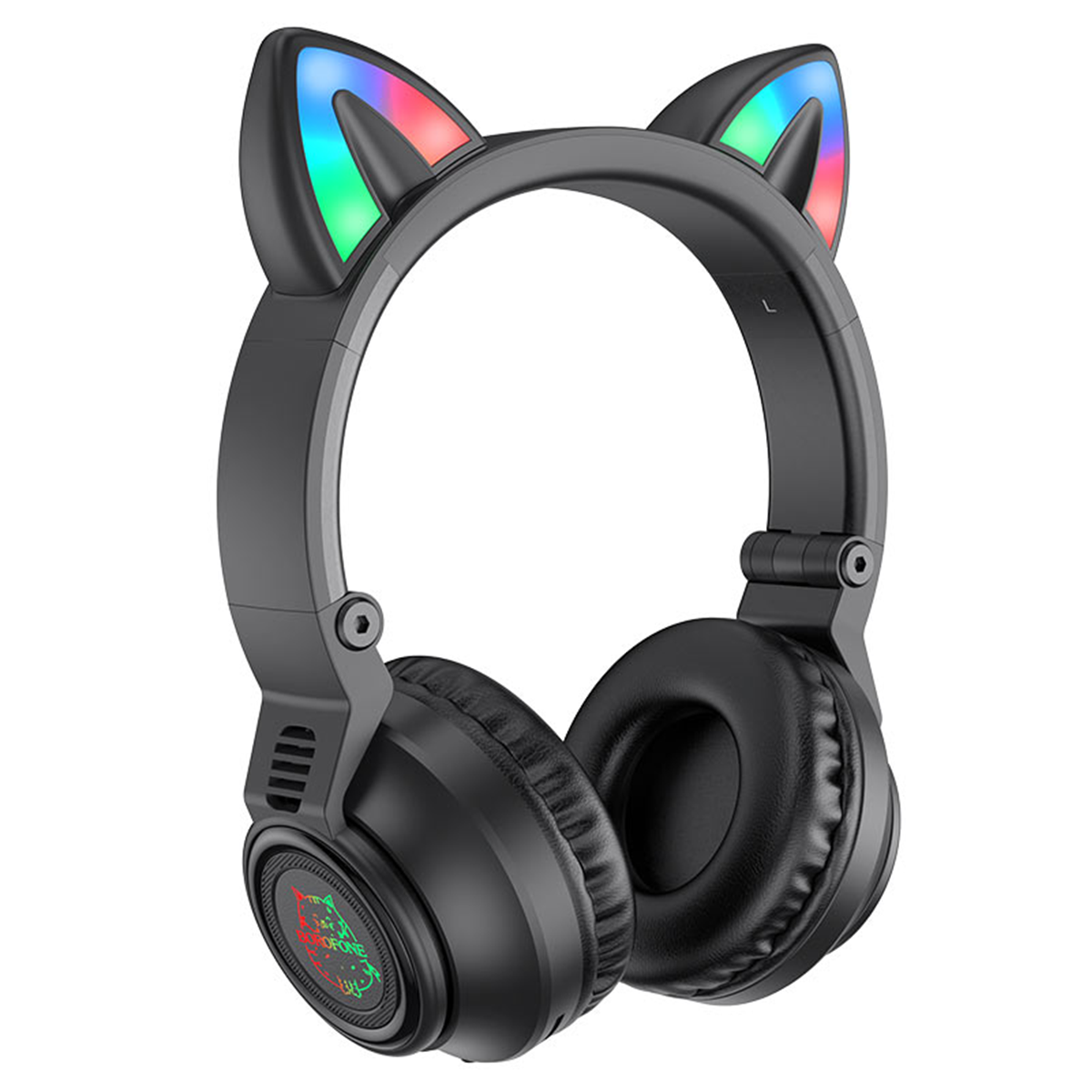Audífonos Bluetooth Borofone Bo18 Oreja de Gato Led Negro