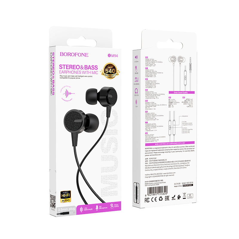 Audífonos In Ear Borofone Bm94 3.5mm Negro – imagen 3