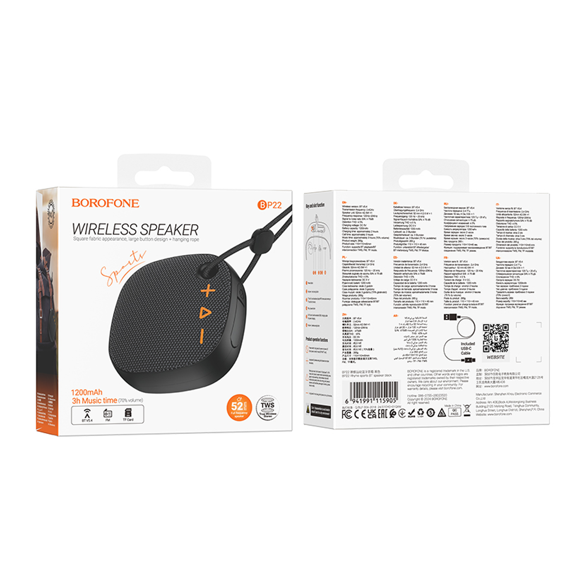 Parlantes Inalambrico Bluetooth Borofone Bp22 Fm Aux TF Usb Negro – imagen 3