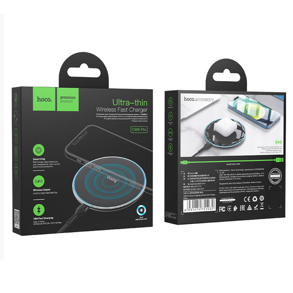 Cargador Inalámbrico Hoco Cw6 Pro Easy 15w Negro – imagen 3
