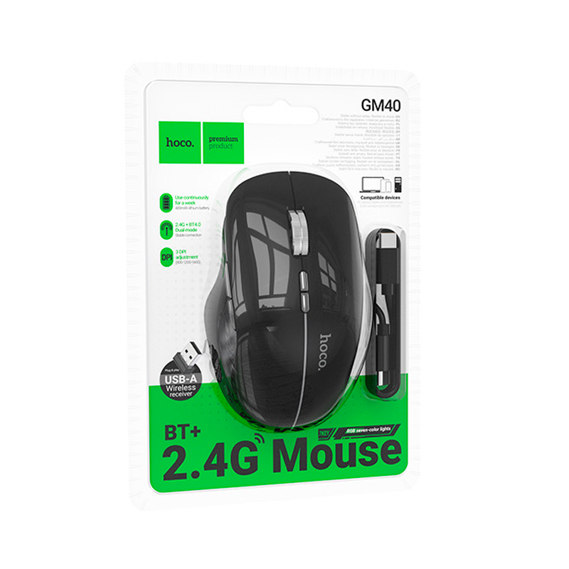 Mouse Inalámbrico Dual 2.4g y Bluetooth Hoco Gm40 1600 Dpi Negro – imagen 2