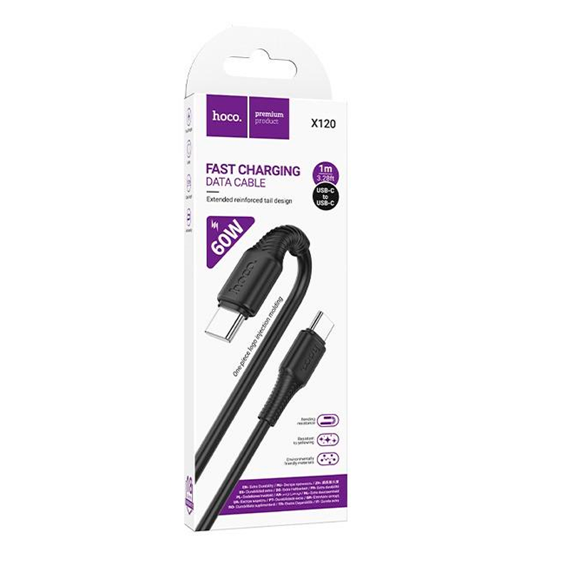 Cable Tipo C a Tipo C Hoco X120 Beneficio 60w 1 Metro Negro – imagen 3