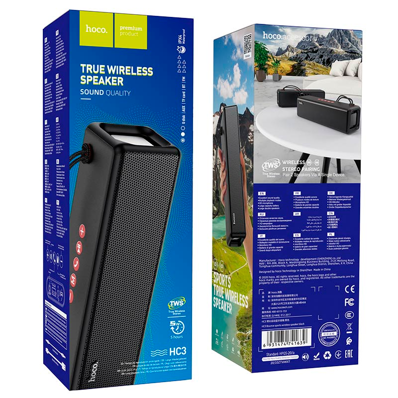 Parlante Bluetooth Hoco Hc3 Fm Tf Aux Tws Negro – imagen 3