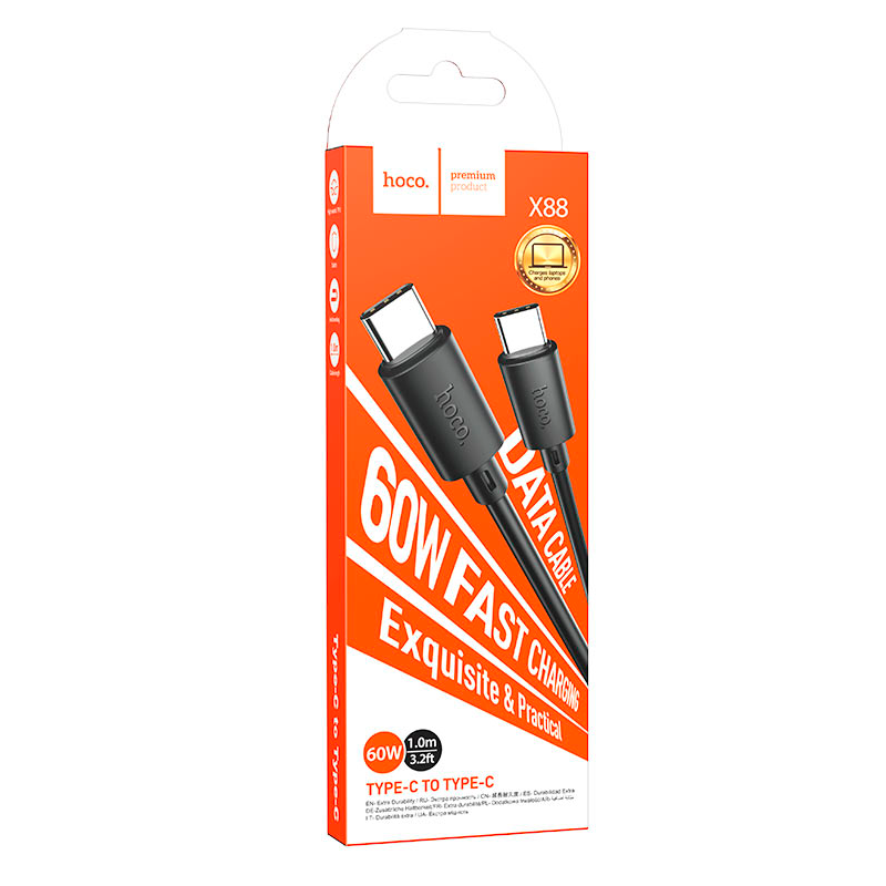 Cable Tipo C a Tipo C Hoco X88 Gratified 60w Negro – imagen 3