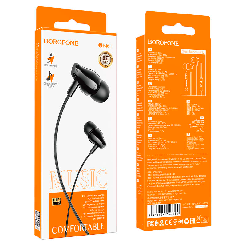 Audífonos In Ear 3.5mm Borofone Bm61 Negro – imagen 3