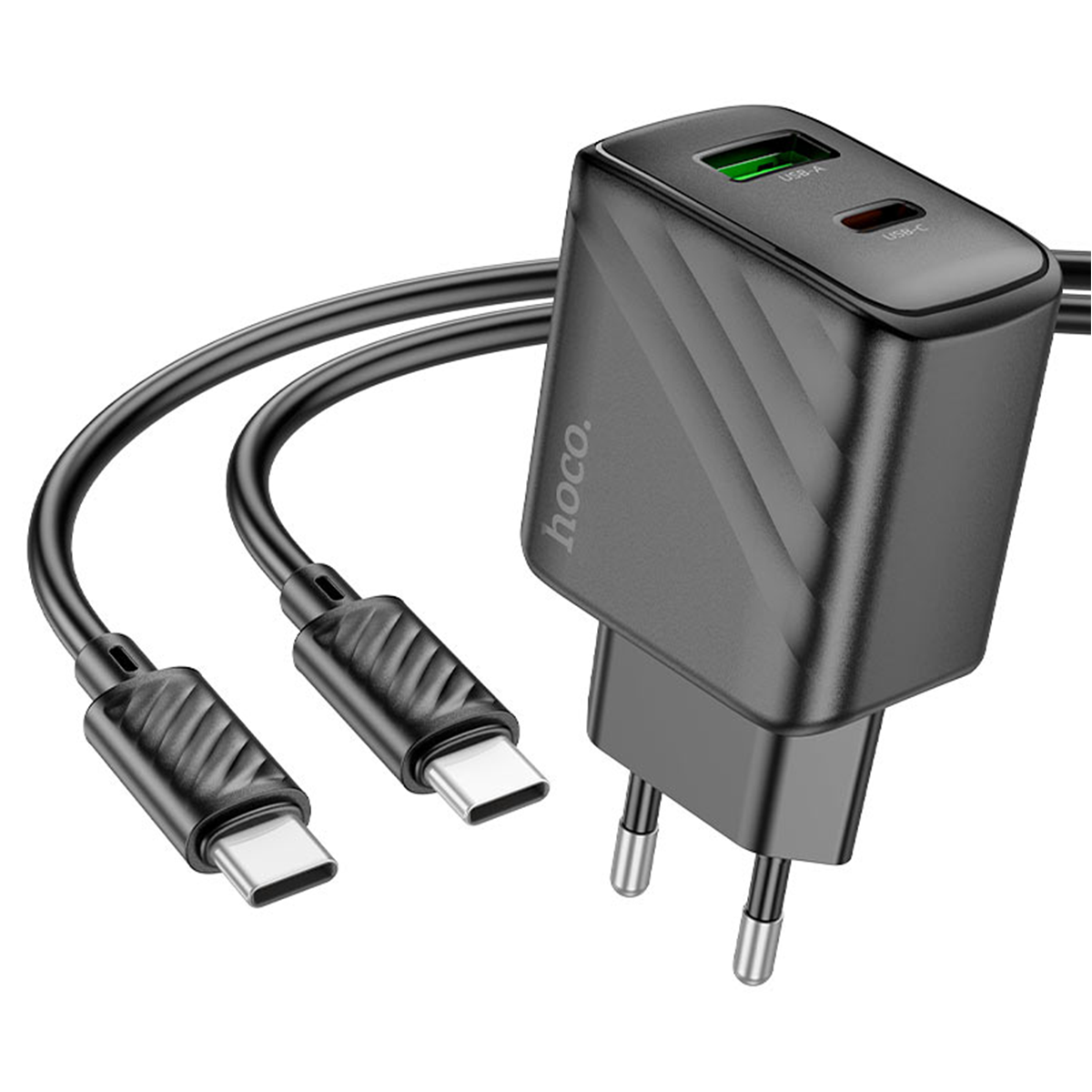 Cargador Hoco Cs23a 30w Dual + Cable Tipo C Negro