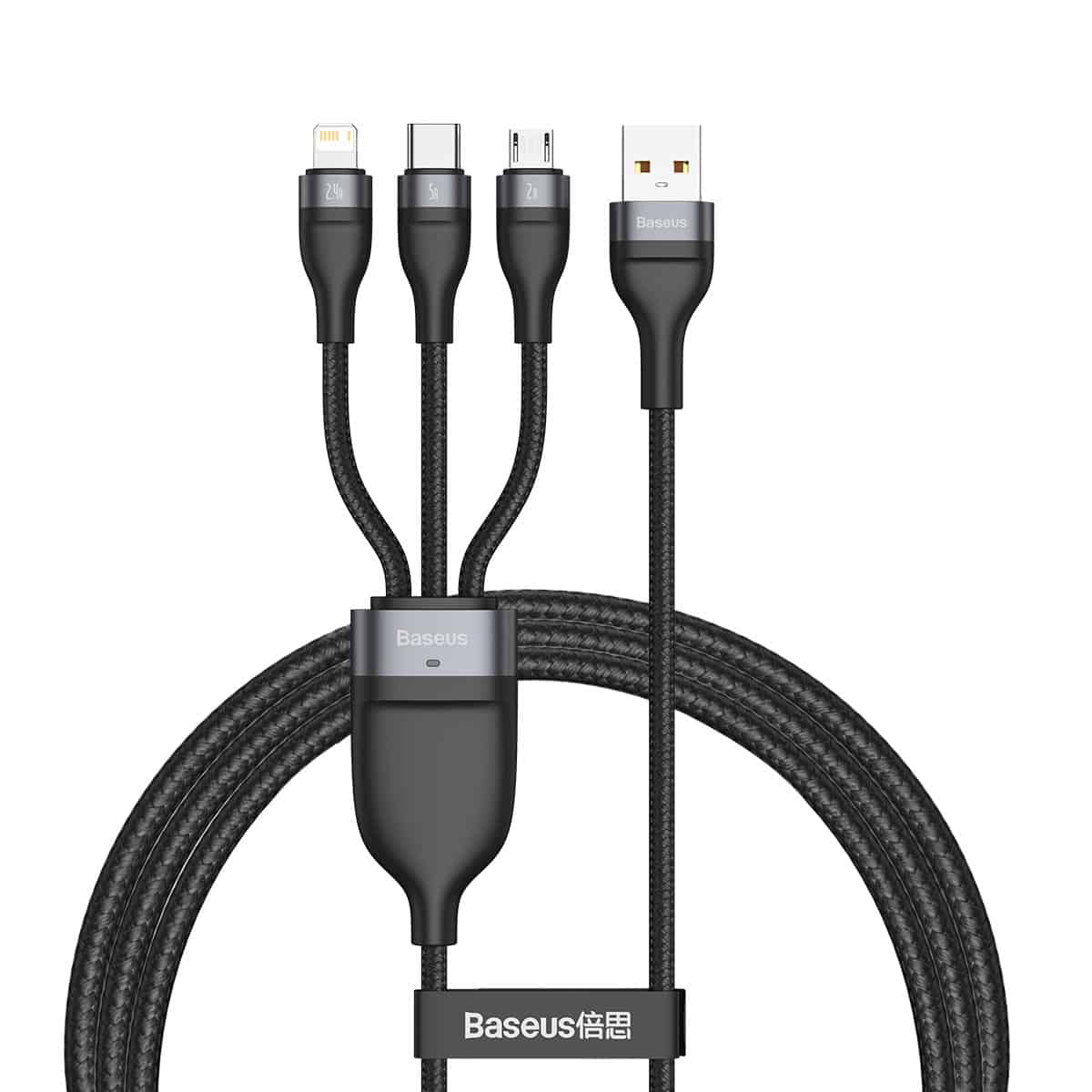 Cable de Carga Micro USB + Lightning + USB C 60W Rapid Series Negro