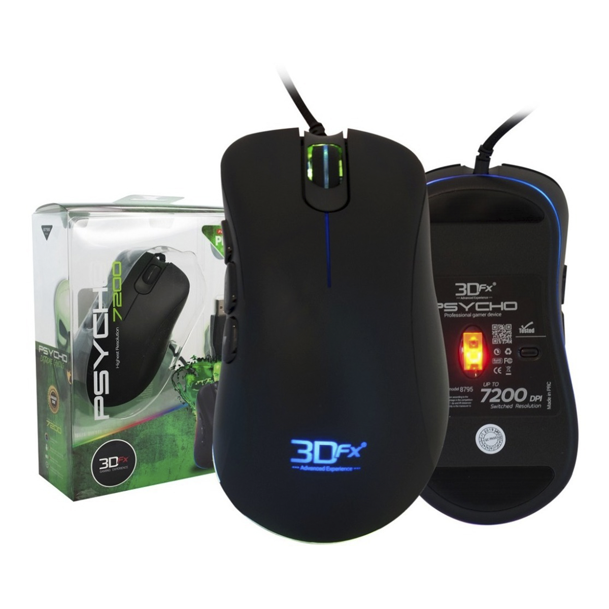 Mouse Gamer 3dfx Psycho Professional 7200dpi Negro