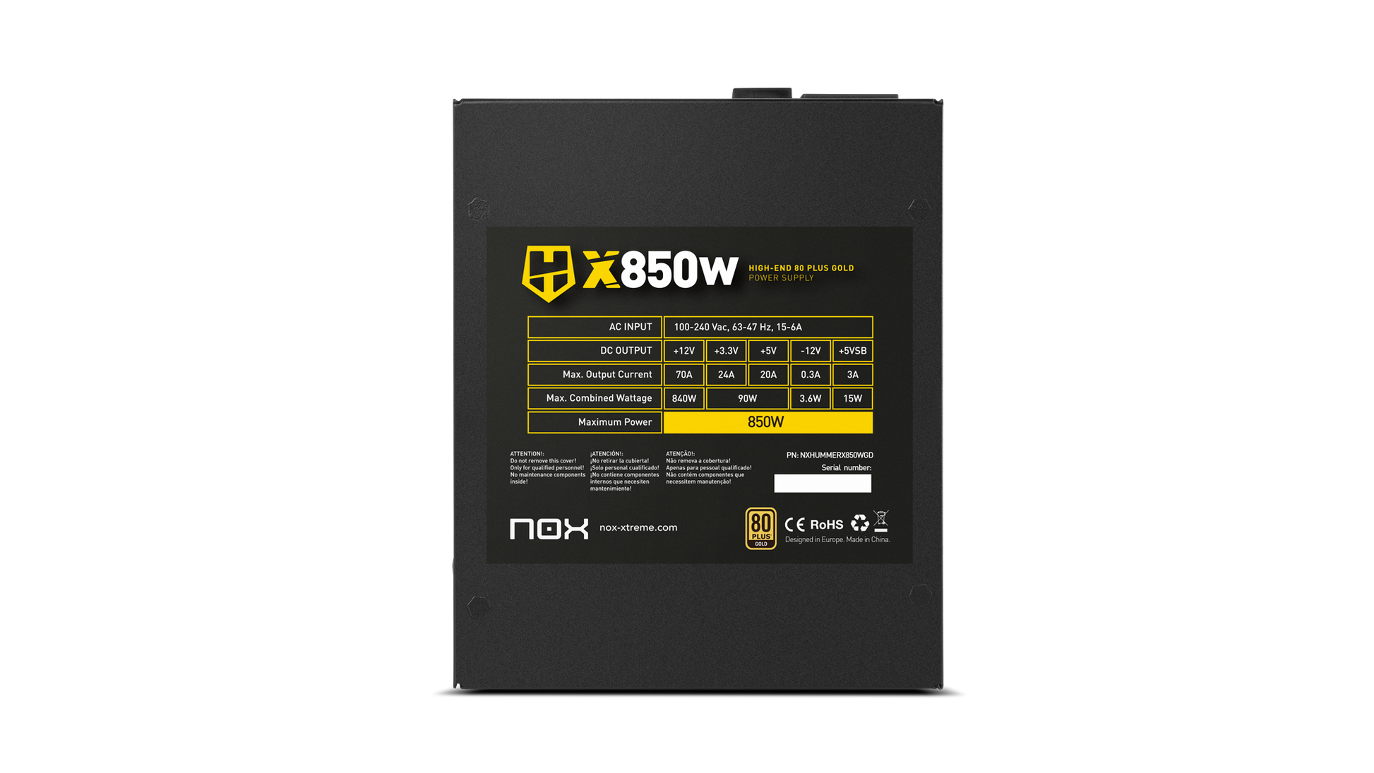 Fuente de Poder Nox Hummer X 850W Modular 80+ Gold – imagen 2