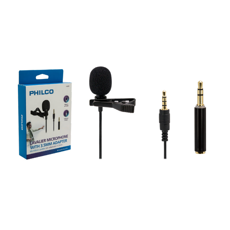 Microfono Externo Solapa Lavalier 3.5mm + Adaptador Philco Negro – imagen 5