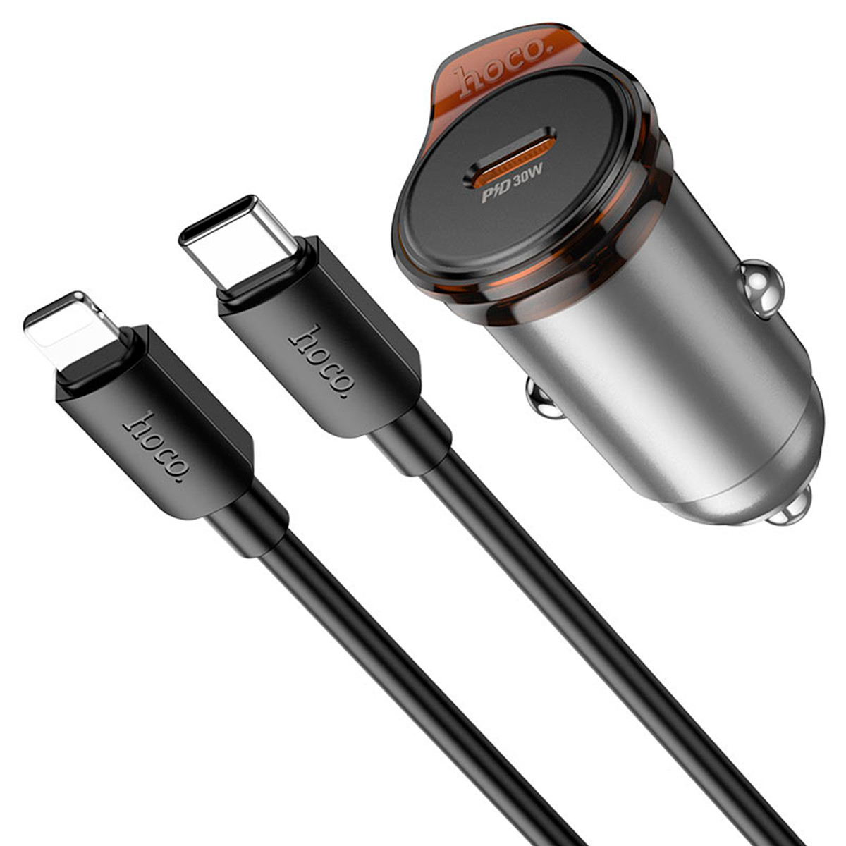 Cargador De Auto Tipo C Hoco Nz16 30w + Cable Para Lightning