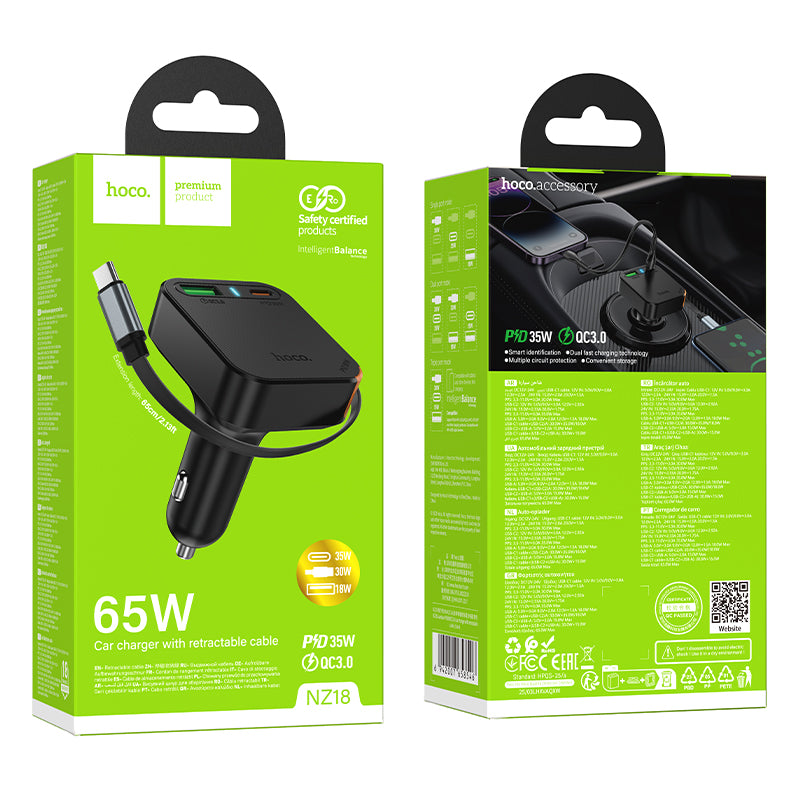 Cargador De Auto Dual Usb Tipo C Hoco Nz18 65w + Cable Tipo C – imagen 3