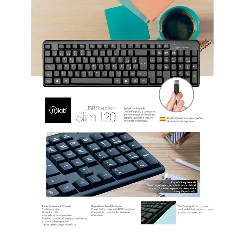 Teclado Microlab Slim 120 Standard Usb Mod 1413 Negro – imagen 2