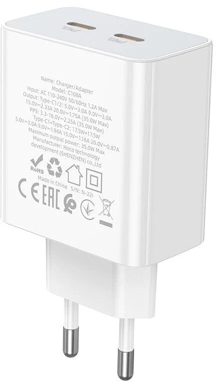 Cargador Hoco C108a 35w Dual Carga Rapida Blanco – imagen 3