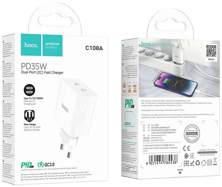 Cargador Hoco C108a 35w Dual Carga Rapida Blanco – imagen 4
