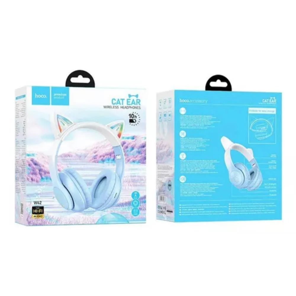 Audifonos Bluetooth Hoco W42 Cat Celeste – imagen 2