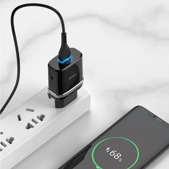 Cargador Hoco C12Q 18w Carga Rapida QC3.0 + Cable Usb Tipo C Negro – imagen 3
