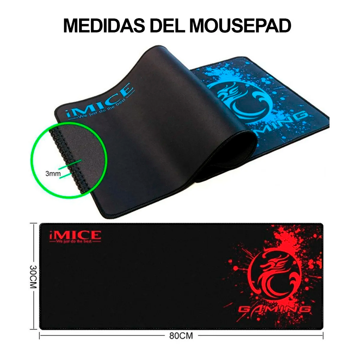 Mousepad Gamer Xl Antideslizante Imice Pd-03 80x30 Cm Rojo – imagen 2