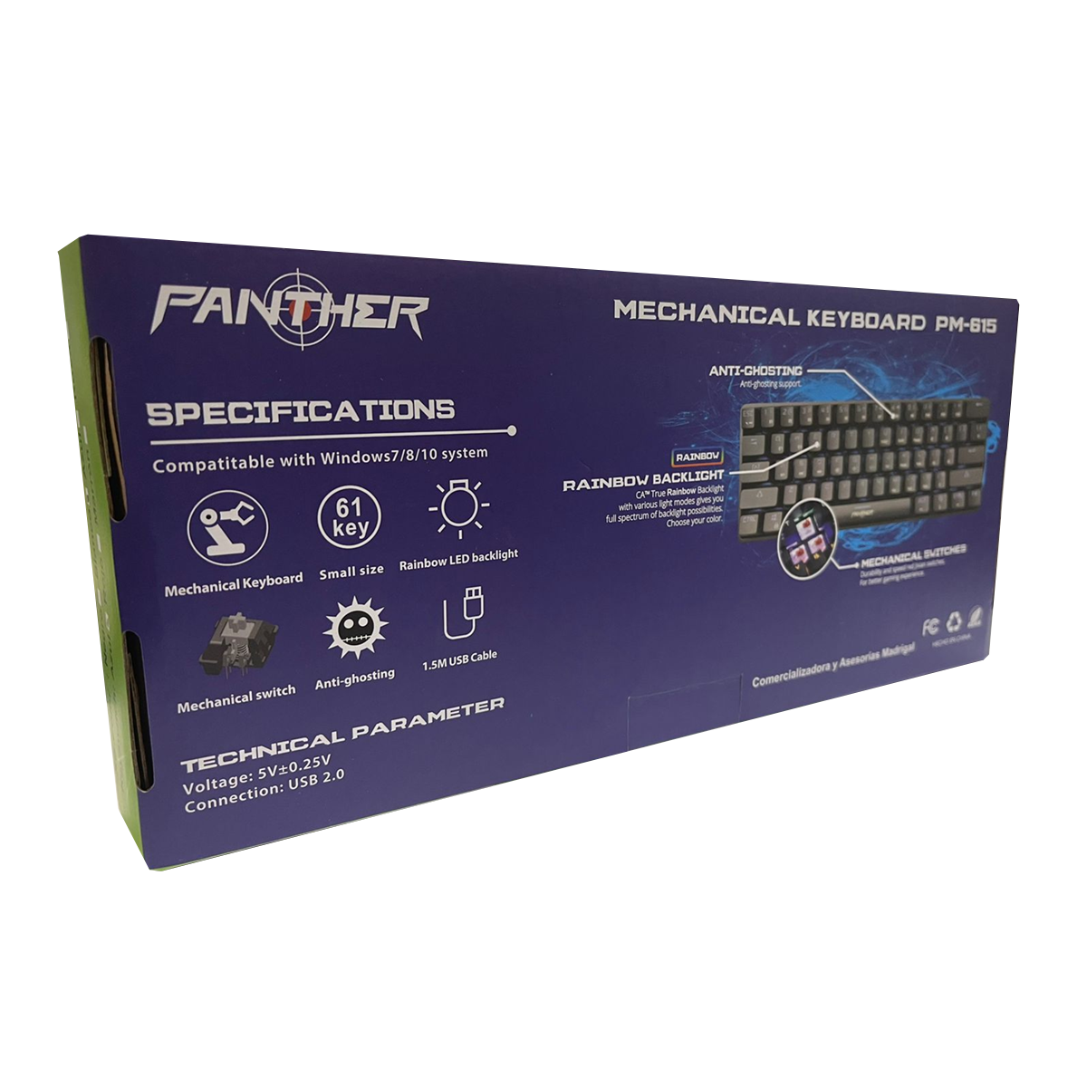 Teclado Gamer Mecanico Panther 60% Pm-615 Led Ingles Rosado – imagen 2
