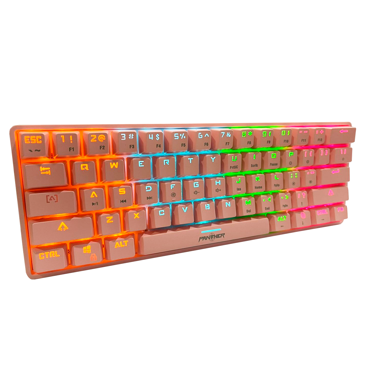 Teclado Gamer Mecanico Panther 60% Pm-615 Led Ingles Rosado