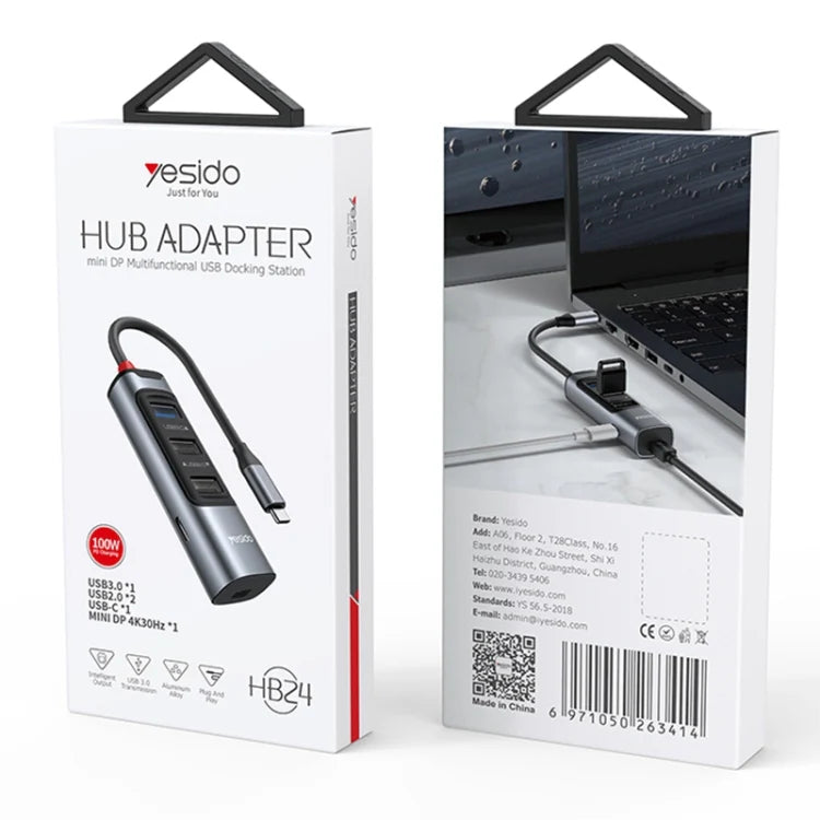 Adaptador Hub Yesido Hb24 5 en 1 Tipo C 100w Gris – imagen 2