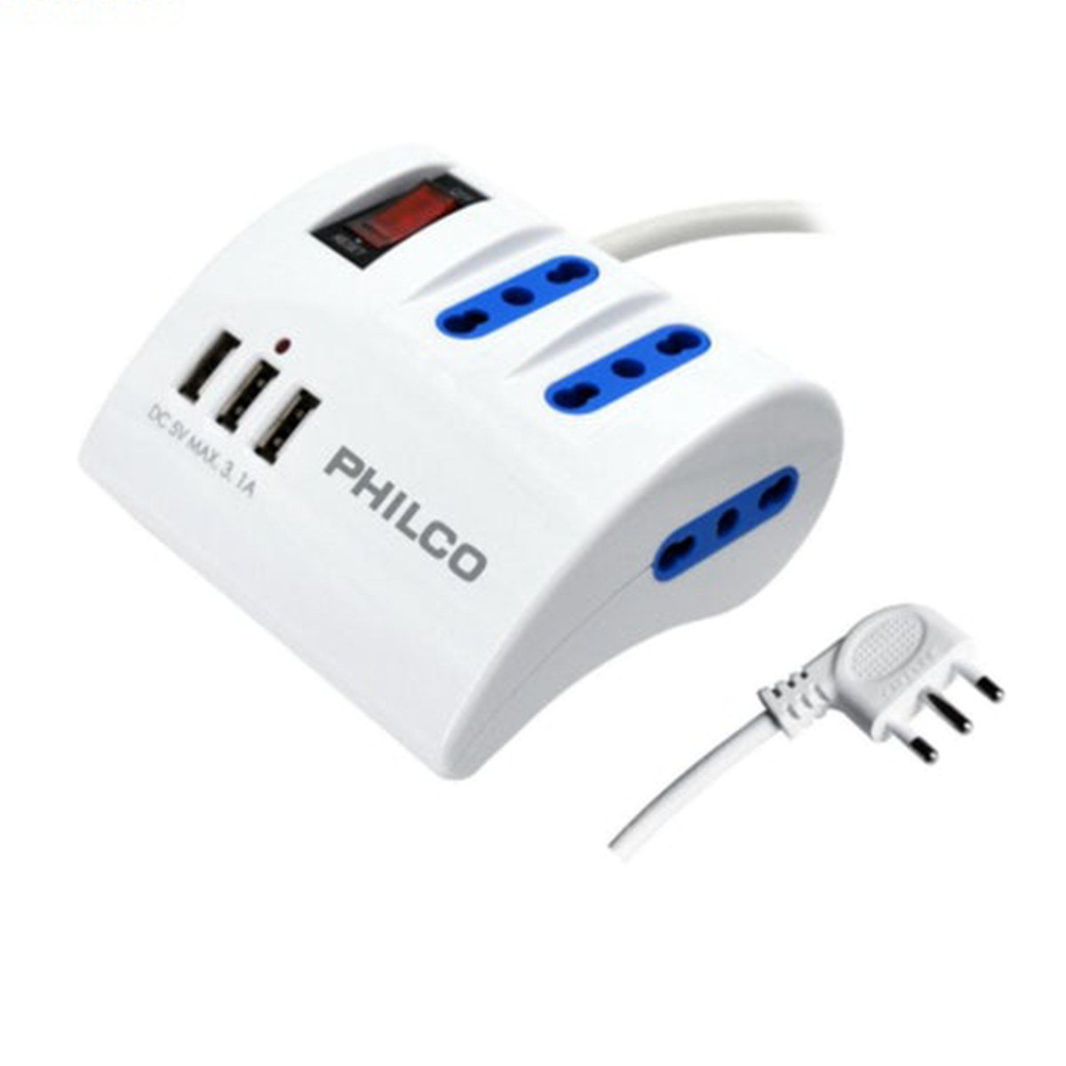 Alargador Zapatilla Con Switch 3 Usb Philco 1,5m Blanco