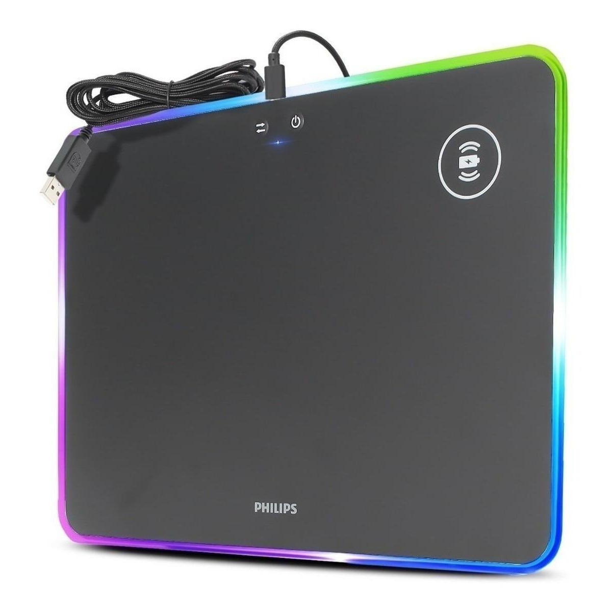 Mousepad Gamer Philips Spl7504 Usb Rgb Carga Inalámbrica Negro