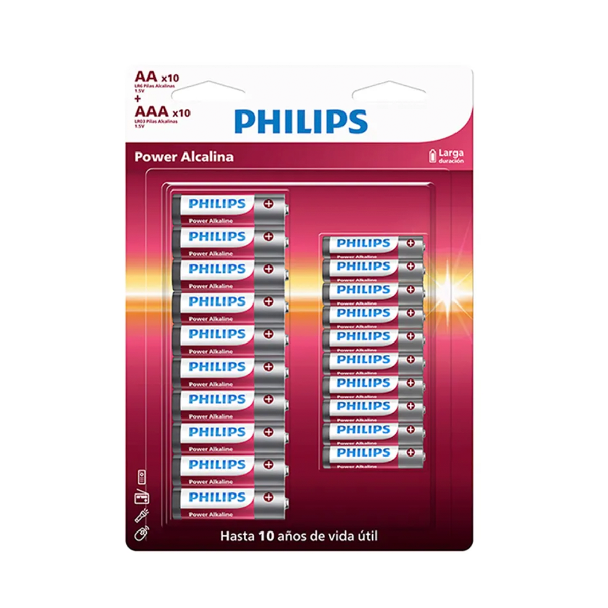 Pack 20 Pilas Alcalinas Philips 10 AA + 10 AAA 1.5V